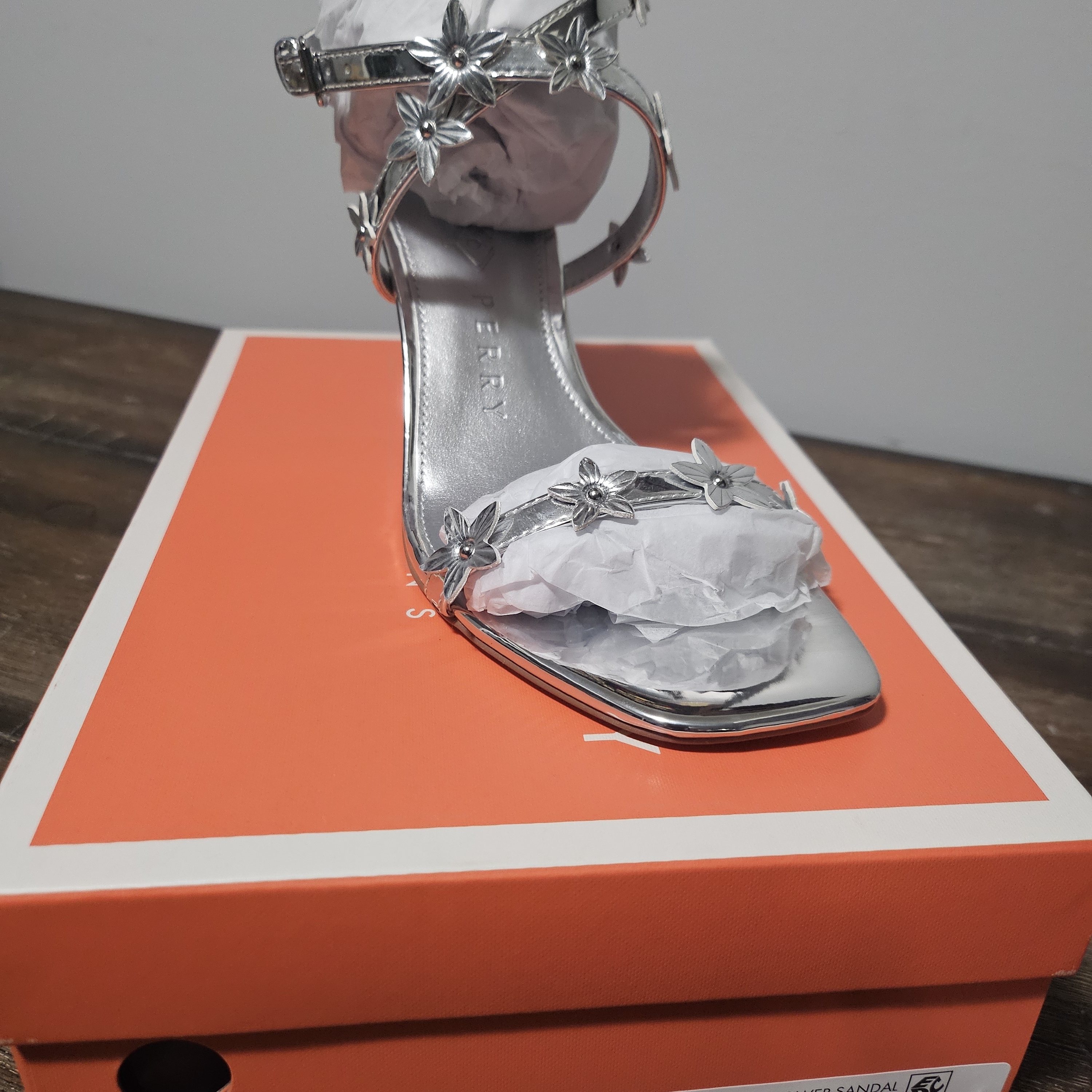 Brand New With Box Katy Perry Collections Silver Floral Heels
